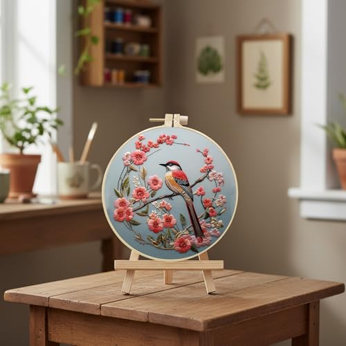 ARTopet Embroidery Kit for Beginners Cross Stitch Kits Needlepoint Set Colorful Bird Patterns Embroidery Thread Kit for Craft Lover Hand Stitch with 7.87in Hoop Threads Fabric-Bird01 - color: Bird01