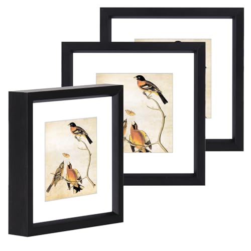BKABOT 3x3 Black Square Picture Frame HD Glass 3Pack 2x2 Mat Wall Table - color: Black, size: 3x3