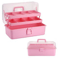 Tackle Box, 16-Inch Extra Large Art Storage Box with 3-Layer Folding Trays - color: Pink