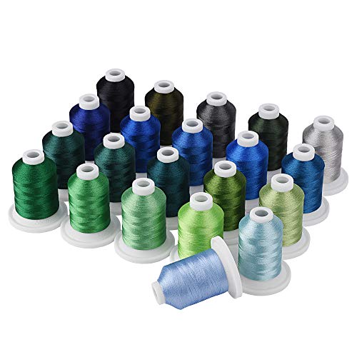 Simthread Embroidery Machine Thread Kit 800Y 21 Spools Blue and Green Colors for Professional Embroidery Design - color: Blue & Green