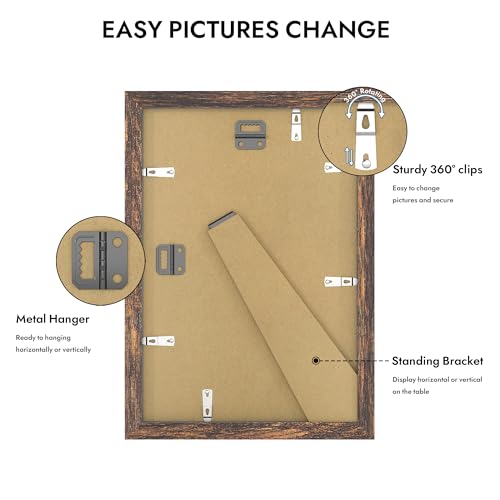 Hongkee 8x12 Picture Frame with Real Glass, Wood Frame 1 Pack(with Mat 6x9) - color: Rustic Brown, size: 8X12 in