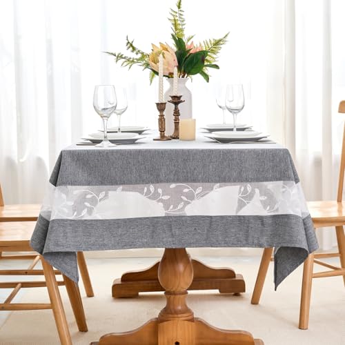 Polyester Fabric Tablecloth with Exquisite Embroidery Sheer Border-Waterproof/Wrinkle Resistant-for Dining,Indoor&Outdoor,Wedding,Holiday,Grey,Rectangle 60x144Inch - color: Grey, size: 144" x 60" (Rectangular)