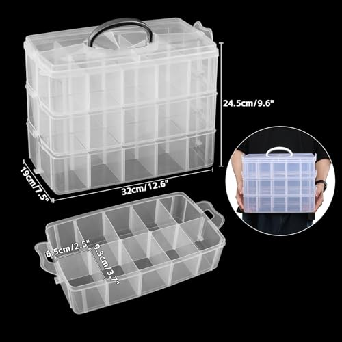 3-Tier Clear Plastic Craft Organizer Box with 30 Compartments