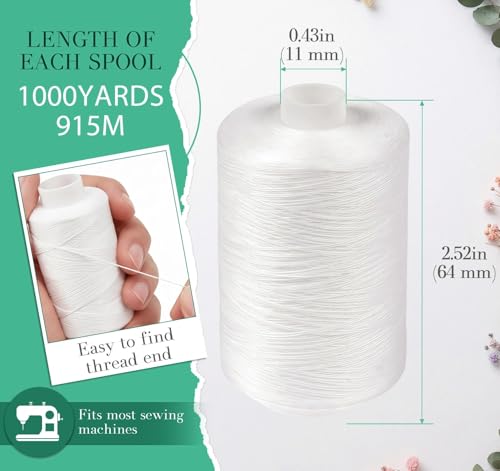 2PCS All Purpose White Sewing Thread - 1000 Yards Each - color: White(2PCS)