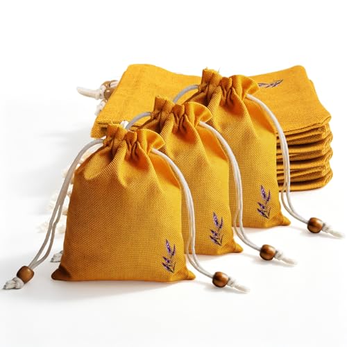 Daclubmenxy 20 PCS Small Burlap Drawstring Bags Pouch, Empty Sachet Bags, Gift Mini Drawstring Bags, Reusable Gift Linen for Wedding Favors Party Jewelry Coffee DIY (Mustard Yellow, 4.5x6 in)