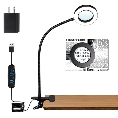 Woputne Desk Lamp 5X Magnifying Glass with Light Clamp Light for Reading - size: Black-1 Piece-5X Magnifier-With Adapter