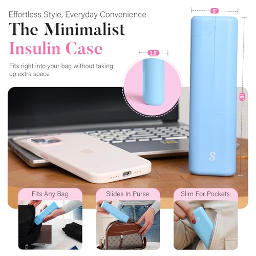 STRAWBERRY & CO Insulin Cooler Travel Case - Built-in Sharps Dispenser & Temperature-Control Organizer (Blue) - color: Blue
