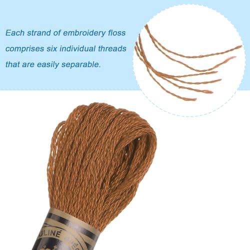 HARFINGTON 12 Skeins Embroidery Floss 8m Each Egyptian Long Fiber Cotton Cross Stitch Thread 26S/2x6 for Embroidery Projects Bracelet, Light Brown - color: Light Brown