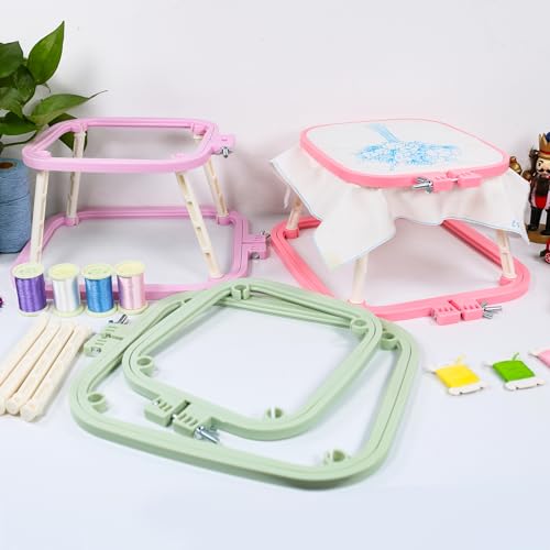 Versatile Double Embroidery Stand, Compact Desktop Embroidery Cross Stitch Frame-Hands Free 2-Tier Embroidery Hoop Frame for Needlepoint Sewing Craft Projects - color: Green