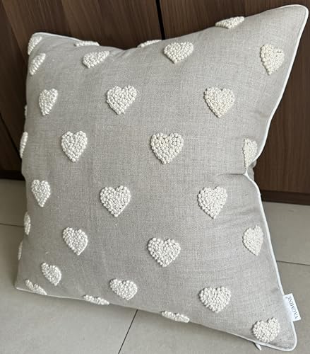 VAGMINE Embroidered Tufted Heart 18x18 Throw Pillow Cover, Natural - color: Natural-french Knots, size: 18" x 18" (Pack of 1)
