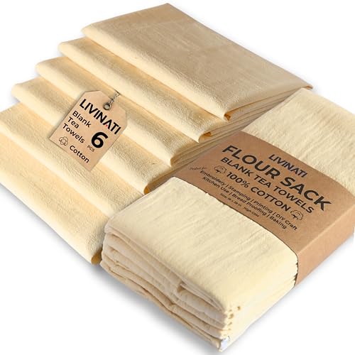 Natural - Blank Plain - 100% Cotton Tea Towels For Kitchen - For Crafting Embroidery Baking Sourdough Bread Proofing - 18"X28" - 6 Pack - Flour Sack Dish Towels - Heavy Weight Linen High Threadcount - size: 18"x28" Set of 6