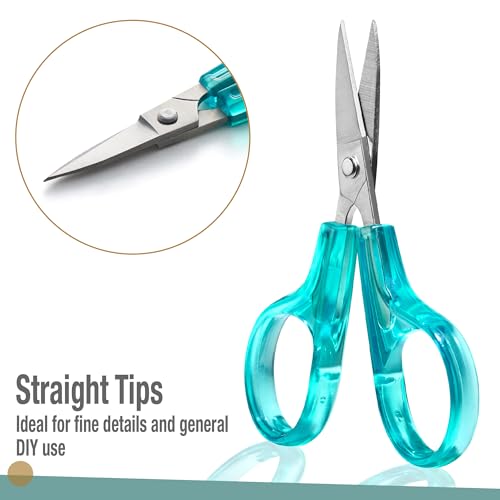 Beaditive Detail Craft Scissors Set (2 Pc.) Curved and Straight, Sharp, Compact | Sewing, Embroidery, Paper Cutting, Crafting | Stainless Steel | Protective Cover (Green) - color: Green