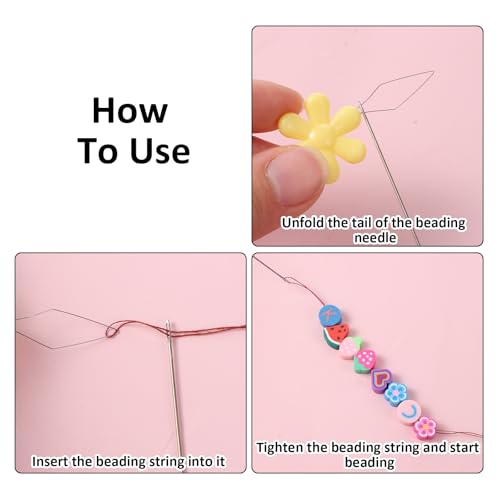8Pcs Bead Spinner Needles Stainless Big Eye Beading Needles Curved Beading Tool with 2pcs Threaders for DIY Bead Jewelry Making Bracelet Necklace Crafts Supplies Accessories