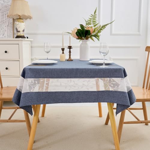 Polyester Fabric Tablecloth with Exquisite Embroidery Sheer Border-Waterproof/Wrinkle Resistant-for Dining,Indoor&Outdoor,Wedding,Holiday,Denim Blue,Square 70x70Inch - color: Denim Blue, size: 70" x 70" (Square)