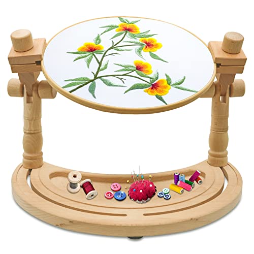 Adjustable Embroidery Hoop Stand – Rotatable Wooden Cross Stitch, Needlepoint & Punch Needle Holder for DIY Sewing