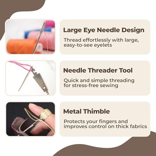 44Pcs Premium Stainless Steel Hand Sewing Needles Kit – 25 Big Eye Steel Needle Set with 10 Threads, Threaders & Thimble for Embroidery, Mending, Quilting & DIY Sewing Projects (44Pcs) - color: 44Pcs