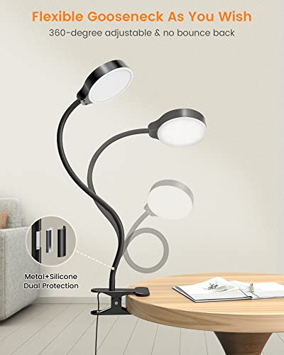 Glocusent 5W Clip on Light, 3 Colors & 5 Brightness Reading Light for Bed - color: Black