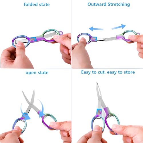 2PCS Folding Scissors, Stainless Steel Safety Portable Mini Travel Small Scissors, Foldable Pocket Badge Scissor, Suitable for Travel, Home, Office, Craft, Sewing, Nurse Accessories