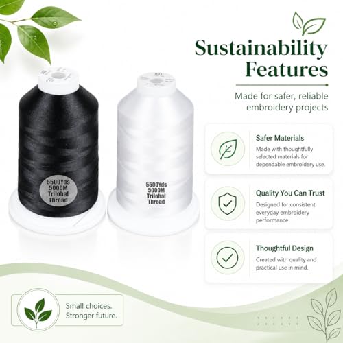 Simthread 2Pk 5500Y 40WT Polyester Embroidery Thread Black900 White001 - color: Classic Duo(Black+White)