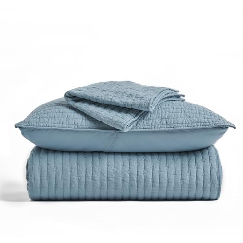 EverGrace x Kinsey Walsh 100% Cotton Cross Stitch Quilt, Queen, Dusty Blue - color: Dusty Blue, size: Full/Queen (92" X 96")