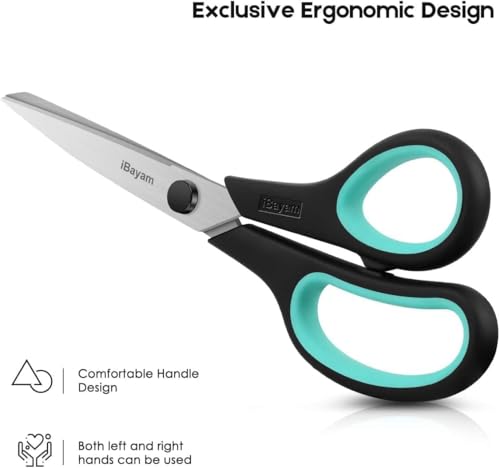 iBayam 8.5" All Purpose Sharp Black Scissors, Comfort-Grip Handles, 24-Pack - color: Red, Green, Blue, size: 24-Pack