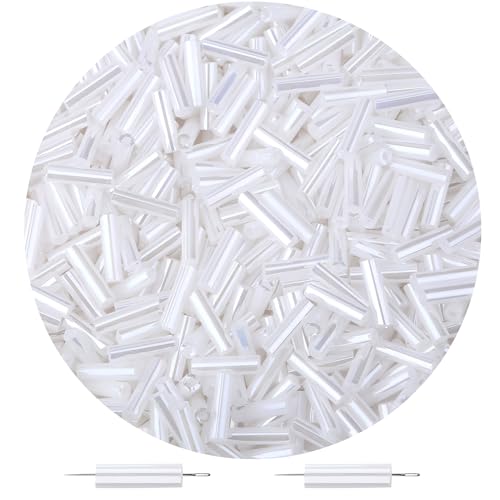 3000PC White Glass Bugle Beads 6MM White Tube Beads - color: white