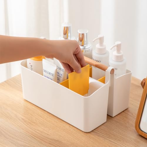Vidifor Large Portable Caddy Tote with Handle, Plastic Craft Storage Organizer Basket with Adjustable Divided for Art Supplies, Sewing, Colored Pencils, Makeup-Yellow - color: White+Yellow