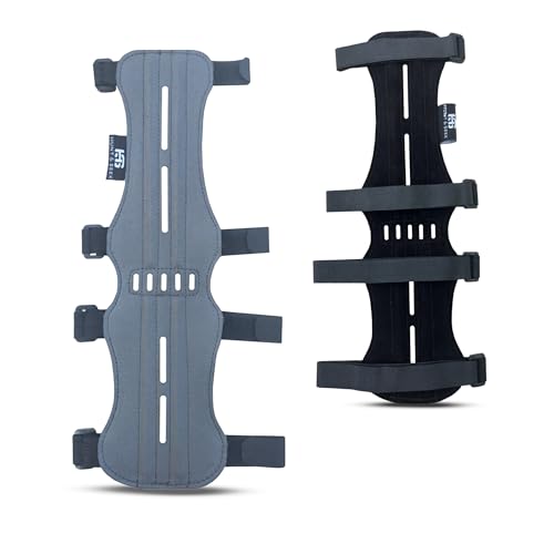 Hunt & Seek Fabric Archery Arm Guard 4 Hook-and-Loop Adjustable Straps Hunting Arm Guard Forearm Wrist Protector Archery Bracer Adult Unisex - color: Gray