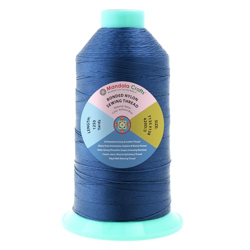 Mandala Crafts Size 138 420D T135 Airforce Blue Bonded Nylon Thread 1250YDs - color: Airforce Blue, size: T135 #138 420D/3 1250 Yards