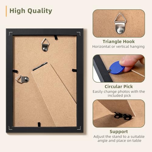 HappyHapi 4x6 Picture Frame Set of 5, Wall or Tabletop Display, Black - color: Black, size: 4x6