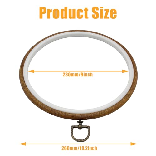 Auvotuis 9 Inch Round Embroidery Hoops, 3Pcs, Imitated Wood