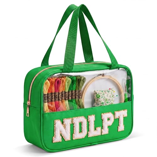 Needlepoint Project Bag Sewing Gifts Embroidery Sewing Bag Craft Storage Organizer NDLPT Clear Zip Pouch Bag - color: Green, size: Cuboid-L