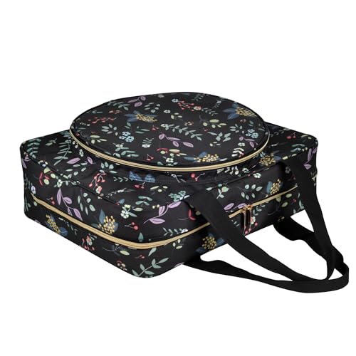 Portable Square Cross Stitch Starter Kits Bag Embroidery Project Bag Embroidery Tool Storage Tote Bag with Multifunctional Pockets, Bag Only (Black Leaves) - color: Black Leaves