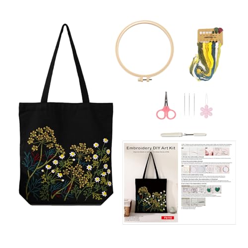 Vigdit Canvas Tote Bag Embroidery Kit for Beginners, Needlepoint Cross Stitch Kit for Adult Beginner, DIY Reusable Grocery Bags Embroidery Starter Kit with Stamped Floral Tools & Instructions - color: Flower5