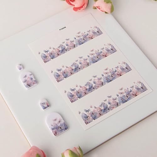 KABAKE Polymer Clay Transfer Paper 4 PCS Colorful Flowers Water Soluble Transfer Sheet for Earrings Jewelry Making - color: Watercolor Butterfly