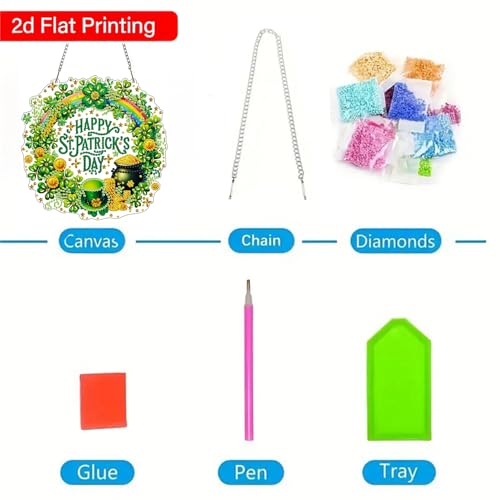 ZeeLionArt Hanging Diamonds Art kit for Adult,Saint Patrick Wreath Pendant Diamonds Painting Art Kit,7.0x7.1inch Acrylic Diamonds Painting Board Kit Ornament, Special Crystal Diamond Hanging Ornament - color: DP02581