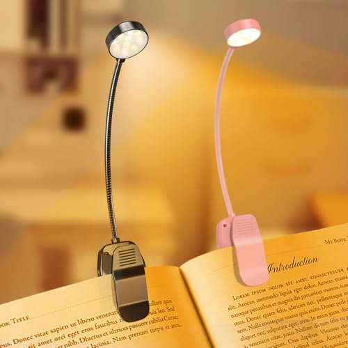 KTEBO 2 Pack Rechargeable Book Light Clip-On Reading Light for Books in Bed - color: Black & Pink