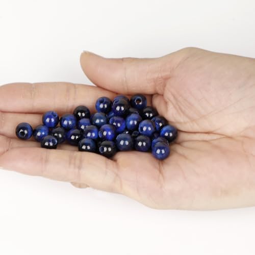 AD Beads Natural Gemstone 8mm Round Loose Beads Big Hole 2.5mm Sized 40pcs (Sapphire Tiger's Eye) - color: Sapphire tiger's eye