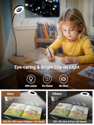 Clip on Lamp,5 Colors+10 Brightness Memory LED Desk Lamp with Clamp Light - color: Black.
