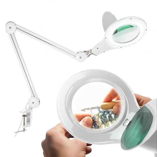 Brightech LightView PRO Magnifying Desk Lamp, 2.25x Light Magnifier, Adjustable Magnifying Glass with Light for Crafts, Reading, Close Work - White