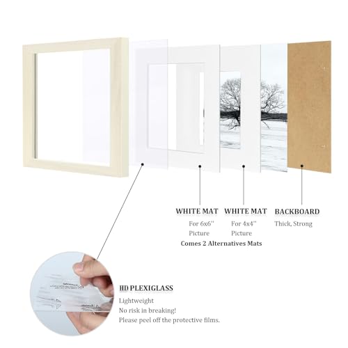 Egofine 8x8 Picture Frame, Made of Solid Wood with Plexiglass, for Tabletop and Wall Hanging Display Picture 4x4/6x6 with Mat or 8x8 Without Mat, Beige - color: Beige, size: 8x8
