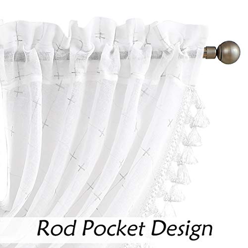 White Waterfall Valance Curtain with Gray GEO Embroidery, 56"x38", 1 Piece - color: White (Embroidered), size: 56"W x 38"L (Pack of 1)