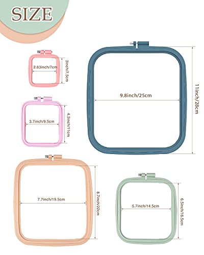 Pllieay Square Embroidery Hoops, 5 Pieces 5 Sizes, ABS Plastic - style: Square - 3", 4.3", 6.5", 8.7", 11"