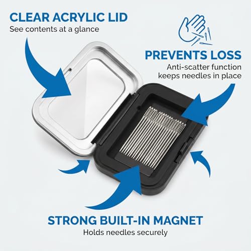 shuielai Magnetic Needle Holder Case, Clear Acrylic Lid Strong Magnet Pin Storage Organizer, Secure Portable Needle Keeper for Sewing Quilting Crafts Bobby Pins Paper Clips (Black)