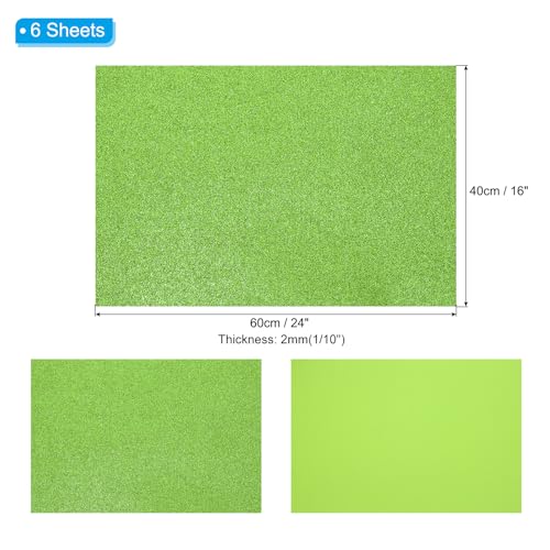 PATIKIL 2mm(1/10") Thick Non Adhesive Glitter Foam Sheet 16x24inch(40x60cm) Light Green, EVA Shiny Foam Board for Craft, 6 Pcs - color: Light Green