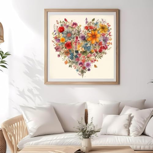 niurenmaoyi Stamped Cross Stitch Kits for Beginners,Counted Embroidery Craft Kits for Adults,Needlepoint Kits for Adults,Heart Flower Wall Art 13.8X13.8In - color: Cross Stitch Kits0111-03