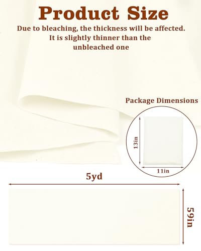 FIVEIZERO 100% Cotton Muslin Fabric by The Yard,59in x 5yd Cream Bleached Cotton Muslin Cloths–Medium Weight Beige Calico Fabric for Sewing,Quilting,Embroidery,Crafts & Apparel Projects - color: Cream, size: 5 yards pre cut