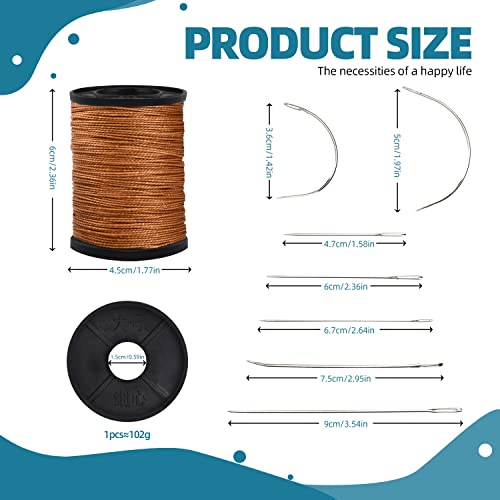 3Pcs Brown Upholstery Thread Heavy Duty, 7 Styles Curved Sewing Needles - color: Brown