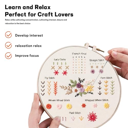 JOINRUN Beginner Embroidery Kit for Adults, 4 Pack with Video Tutorial - color: Panda