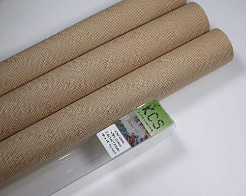 KCS 3 pc of 15" x 18" Counted Cross Stitch Cotton Aida Cloth Needlework Rolled Fabric Box,14CT,Khaki - color: Khaki, size: 14CT